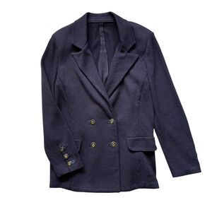 Vintage Classic Knit Club Blazer Women 16 Navy Double Breasted Stretch Naval